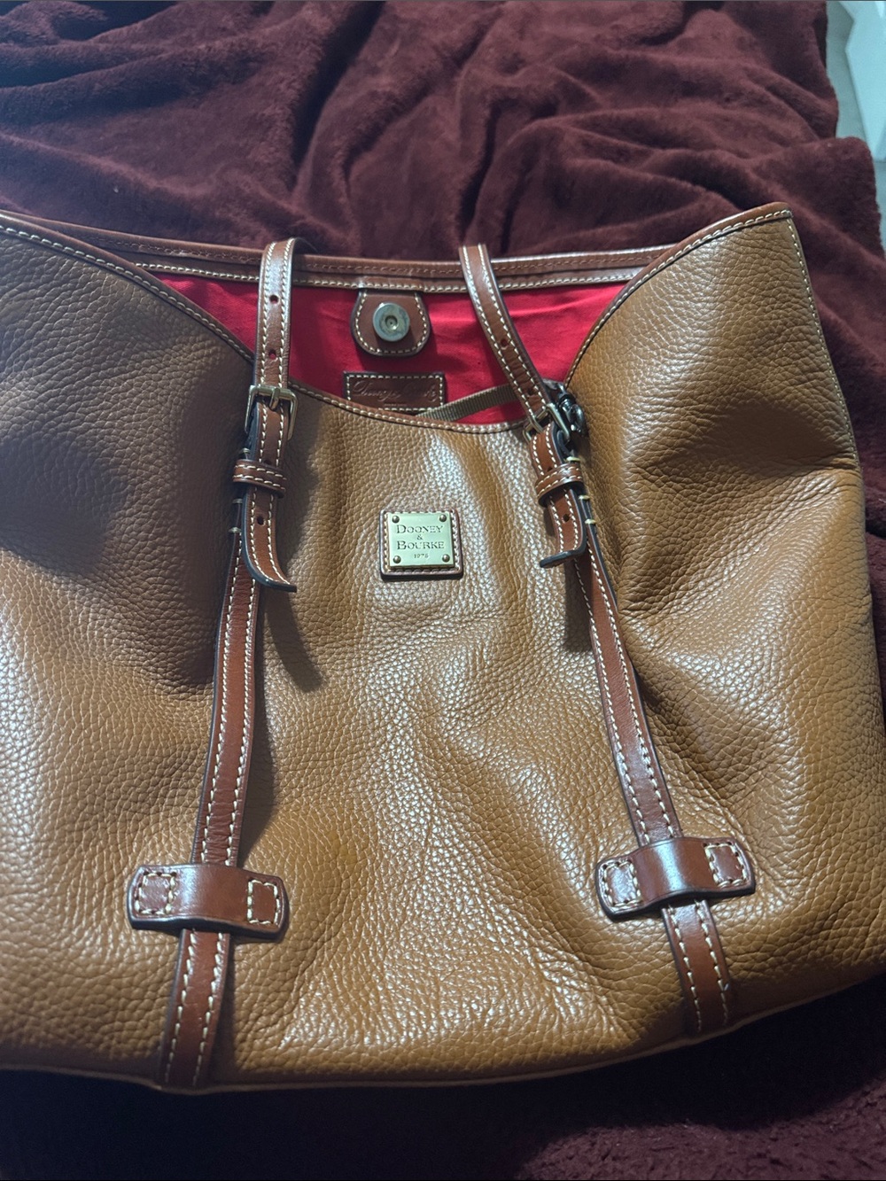 Dooney & Bourke Pebble Leather Tote in Tan with Red Interior w/matching wallet